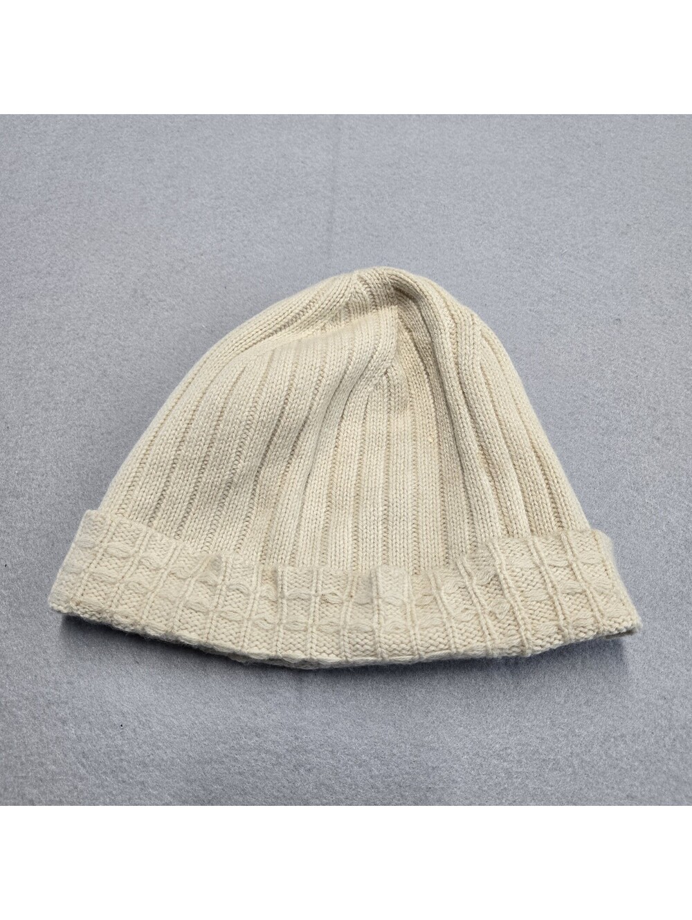 Ann Taylor Cuffed Knit Beanie Womens Cream Textured Rib Folded Cuff Hat